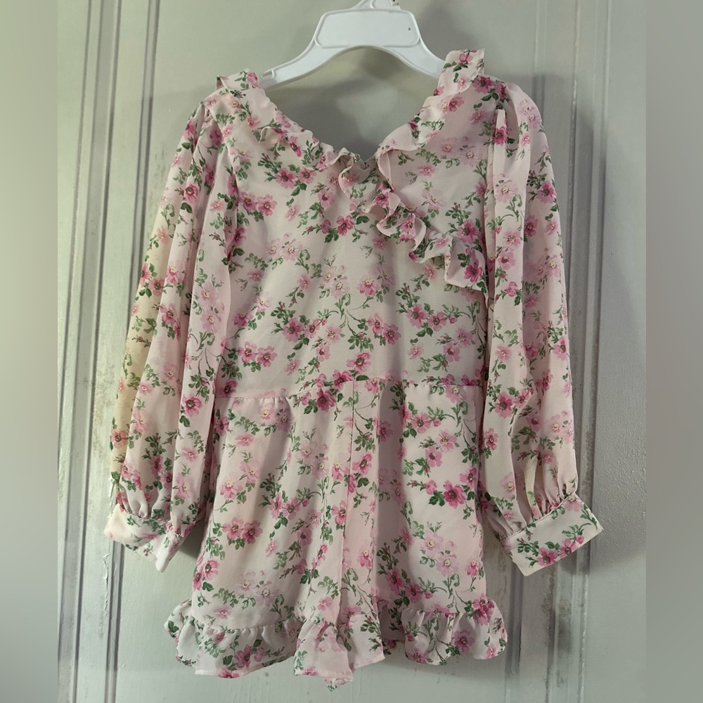 Pink floral, full sleeve romper for 6 years old girl.
